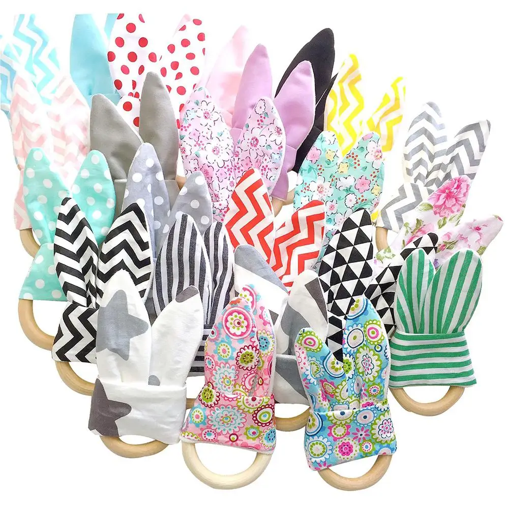 

Soft Newborn Baby Teethers Wooden Ring Baby Bunny Ear Teether Teething Toy Rabbit Ear Safe Soothing Chew Shower Gift baby supply