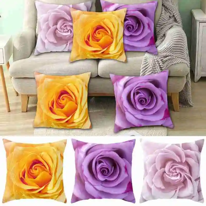 

Rose Flower Cushion Covers Printing Square Pillowcase Home Printing Decoration Sofa For Living Room Car Accessories 45x45cm