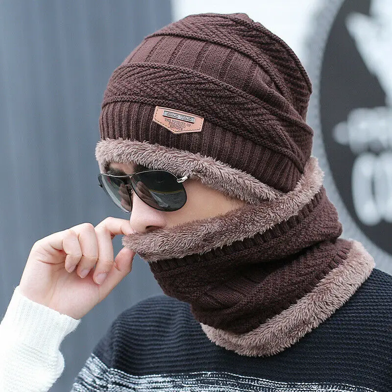 

Mens hats and scarf sets, warm knitted hats, suitable for families, parents and children to wear,