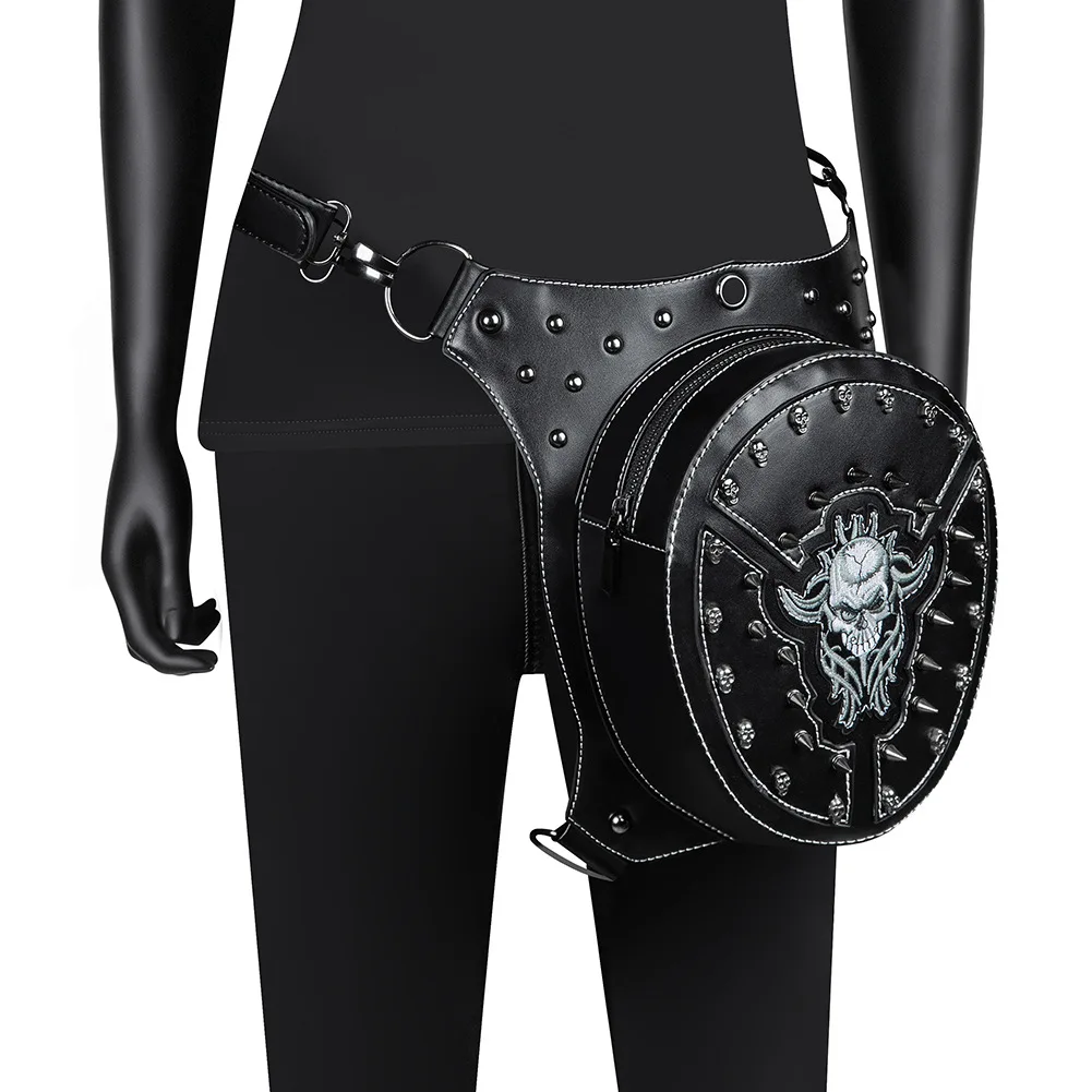 

Black Waist Bag Women Gothic Fanny Packs Motorcycle Hip Leg Bag Steampunk Holster Shoulder Bag Men PU Leather Crossbody Bags