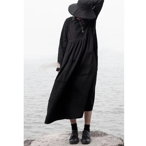 black DMY1683 XITAO, плиссированное женское платье, женская мода, новинка, Зимний пуловер, повседневное, длинный рукав, элегантное, черное, миноритарное платье, DMY1683 - Цвет: black DMY1683