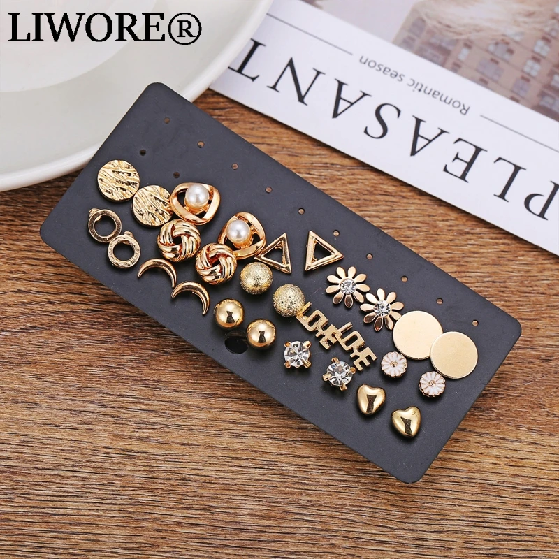 

Liwore Retro Moon Crystal Stud Earring Set For Women New Zircon Gold Color Women Stud Earrings Earrings Jewelry Gift