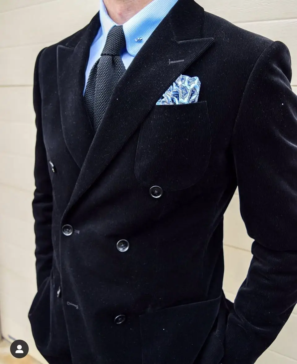 Черный бархатный двубортный Свадебный Мужской костюм Homme Slim Fit 2 предмета смокинг