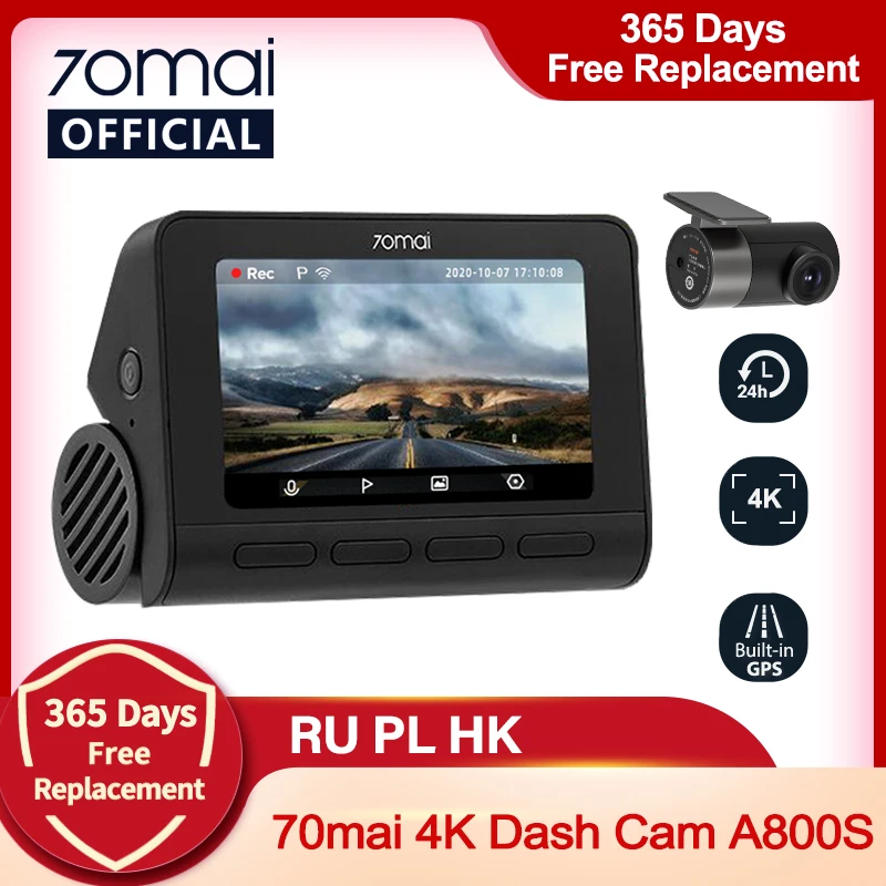 ALIKPLATI455 70mai Dash Cam 4K A800S двойной прицел 70mai A800S GPS ADAS спереди и сзади Видеорегистраторы для автомобилей 2160P 4K 24 часа в сутки парковка 140FOV 