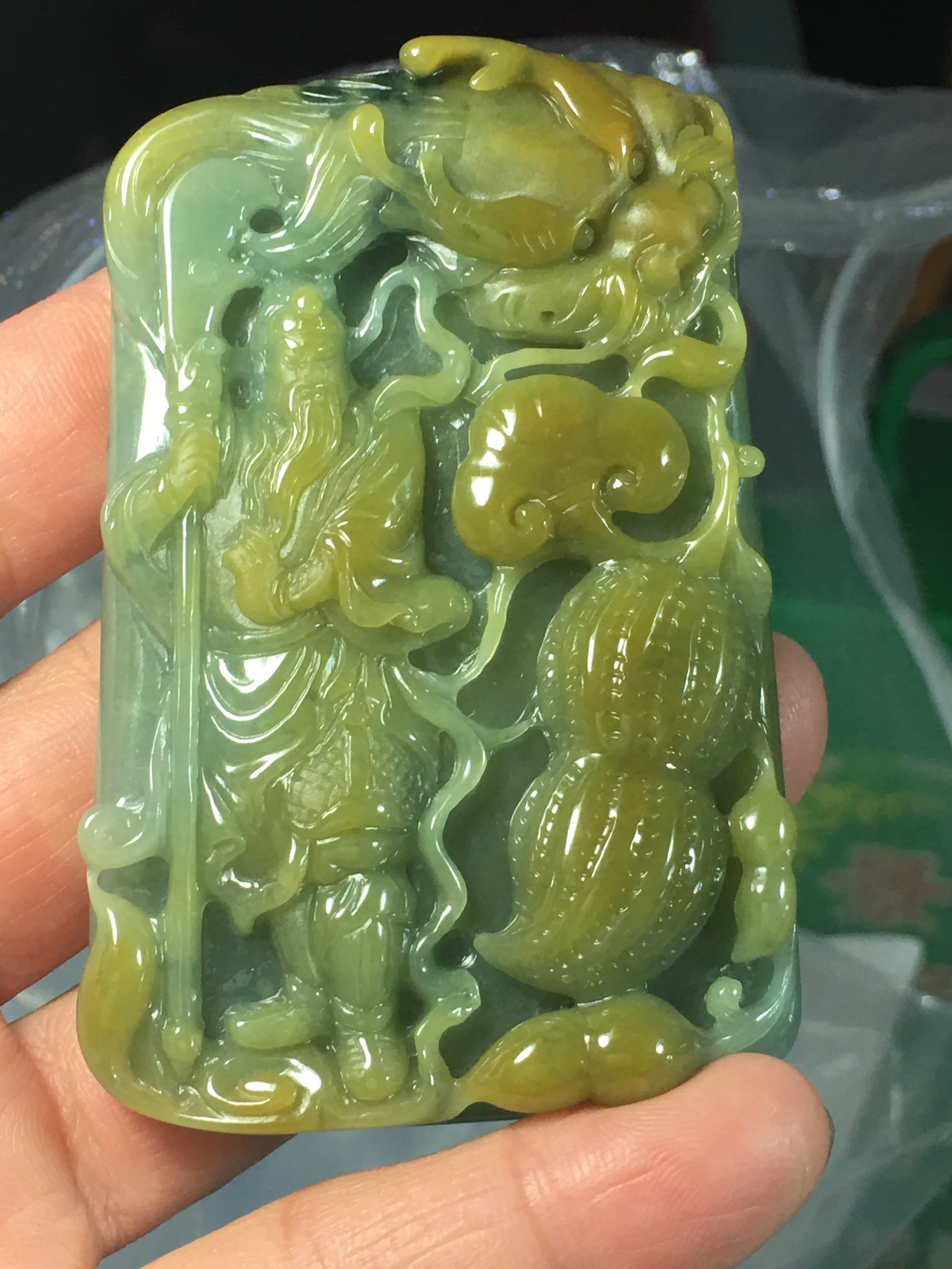 

Natural Myanmar jade A HandCarved jade guan gong Buddha dragon jadeite yellow jade pendant jade necklace jewelry necklaces men