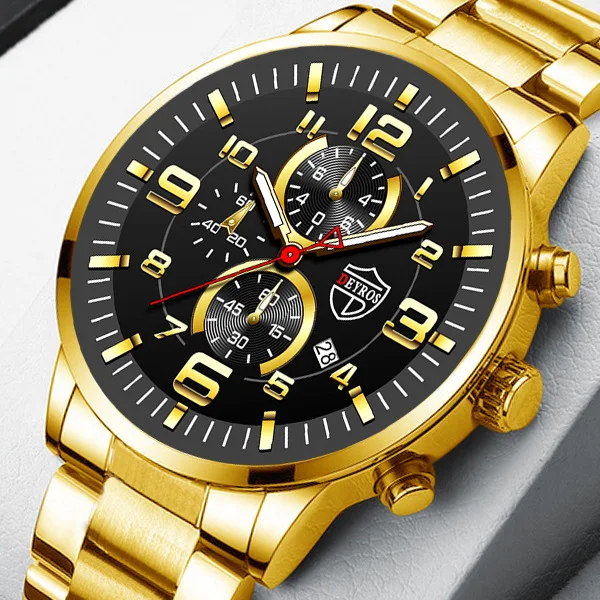 

Роскошные золотые мужские часы DEYROS с большим циферблатом, светящиеся мужские наручные часы с календарем, высококачественный стальной ремешок, Спортивные кварцевые наручные часы Reloj