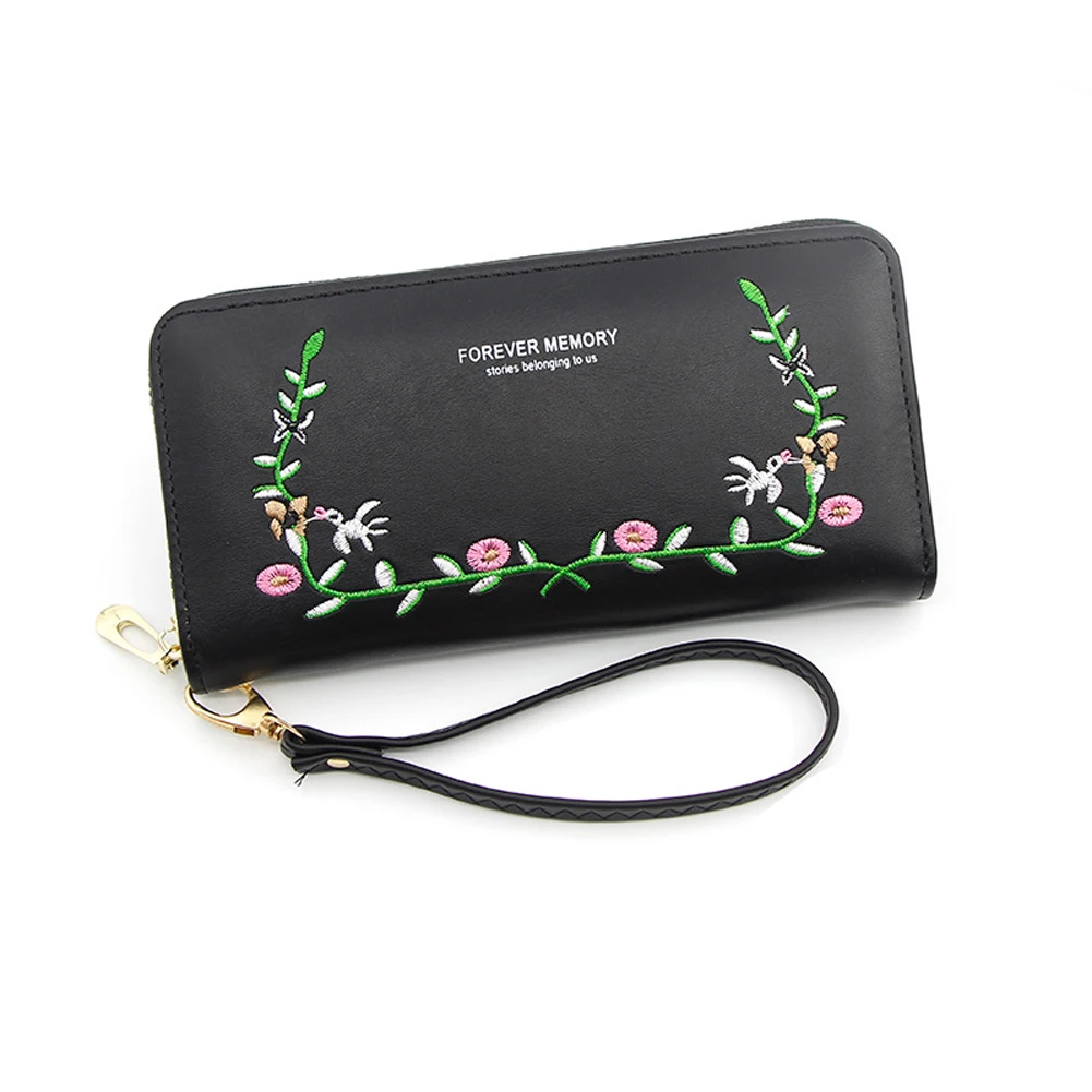 Женский кошелек на молнии длинный вместительный с вышивкой корейский стиль 2020 |