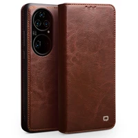 qialino luxury genuine leather phone cover case for huawei p50 pro flip case with card slots pocket for huawei p50 bag