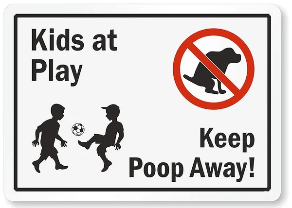 

Дети в игре, держите уборку вдали от знака, и собаки играют в собаку предупреждающие знаки безопасности, детский парк, уличный газон, металли...