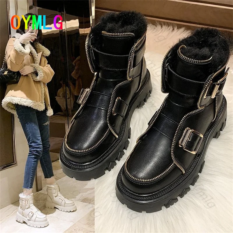 

2021 new snow boots women's fur one plus velvet belt buckle winter boots waterproof and warm low boots platform boots shoes