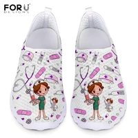 forudesigns cute cartoon nursedoctorhospital pattern woman slip on sneakers mesh nursing shoes for women lightweight footwear