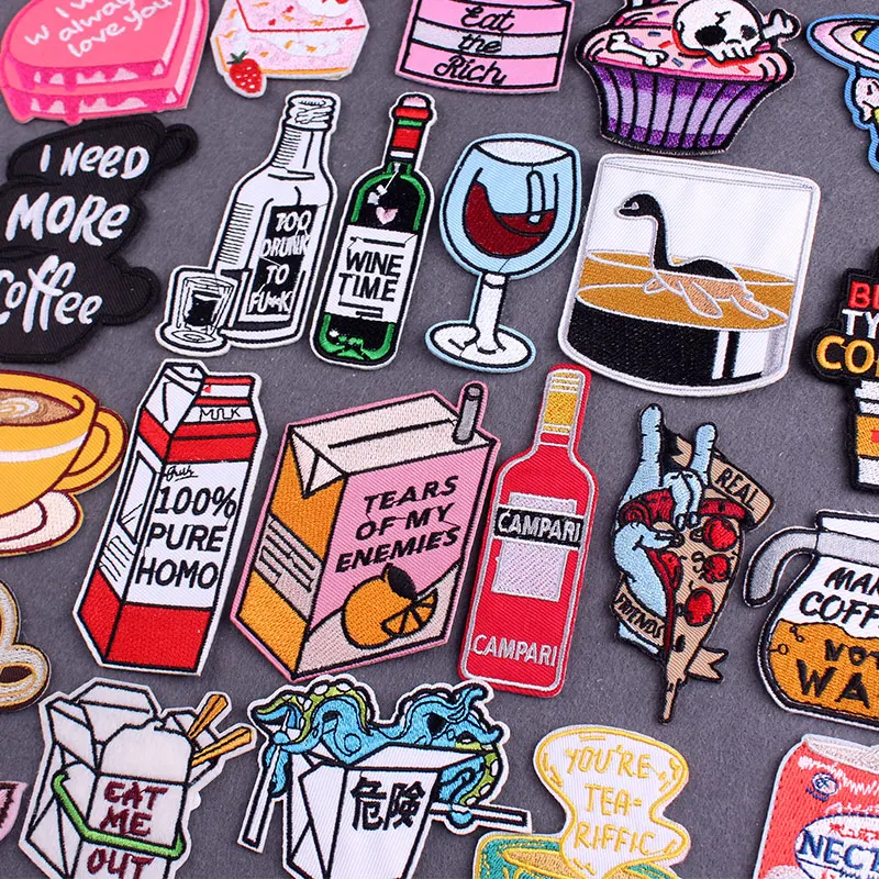 

Drinks Food Iron On Patch Stripes Clothing Thermoadhesive Patches On Clothes Coffee Embroidered Patches For Clothes Accessory