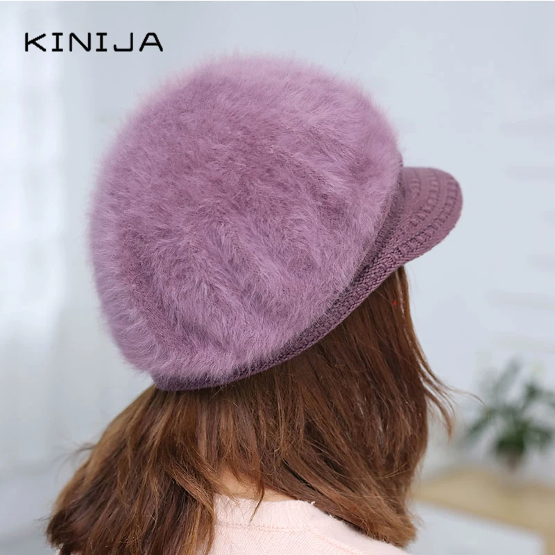 Зимние теплые женские вязаные шапки бини шапка из кроличьего меха теплая и