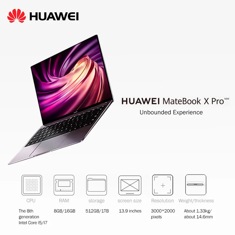 Huawei MateBook X Pro ноутбук с системой Windows 10 Intel Core i7 8565U/i5 8265U 8 Гб ram 512 ГБ SSD PC отпечаток пальца 2 ГБ GDDR5