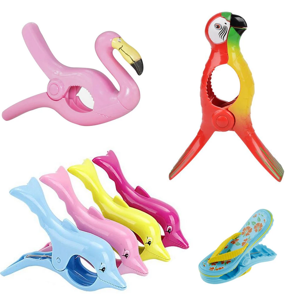

Beach Towel Clips for Beach Chairs, Flamingo Towel Clips Parrot Towel Holder Clothes Pegs Towel Clip Pin in Bright Color (1Pcs)