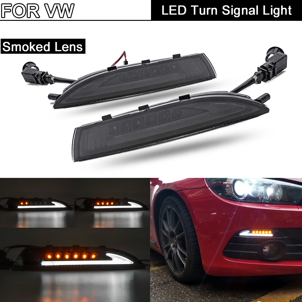 

2Pcs Smoked Lens 2-in-1 Car Front Dynamic Amber Turn Signal Light And White LED Position Lights For VW Scirocco 2008-2013