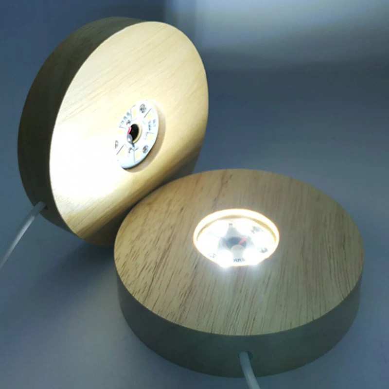 

Crystal Base Solid Wood Round Luminous Base LED Night Light Ornaments Colorful Gradient Remote Control USB Interface 5V