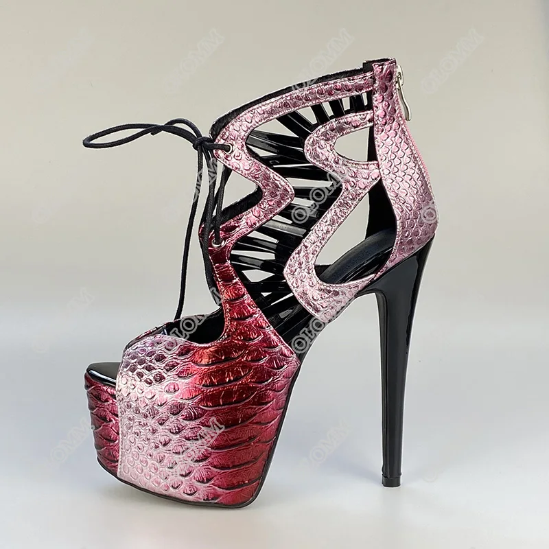 Женские Босоножки на каблуке шпильке Olomm модные сандалии платформе с открытым