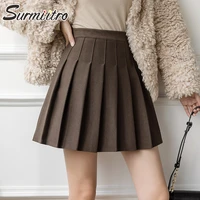 surmiitro super quality 2021 fashion autumn woolen mini pleated skirt women korean style high waist a line short skirt female