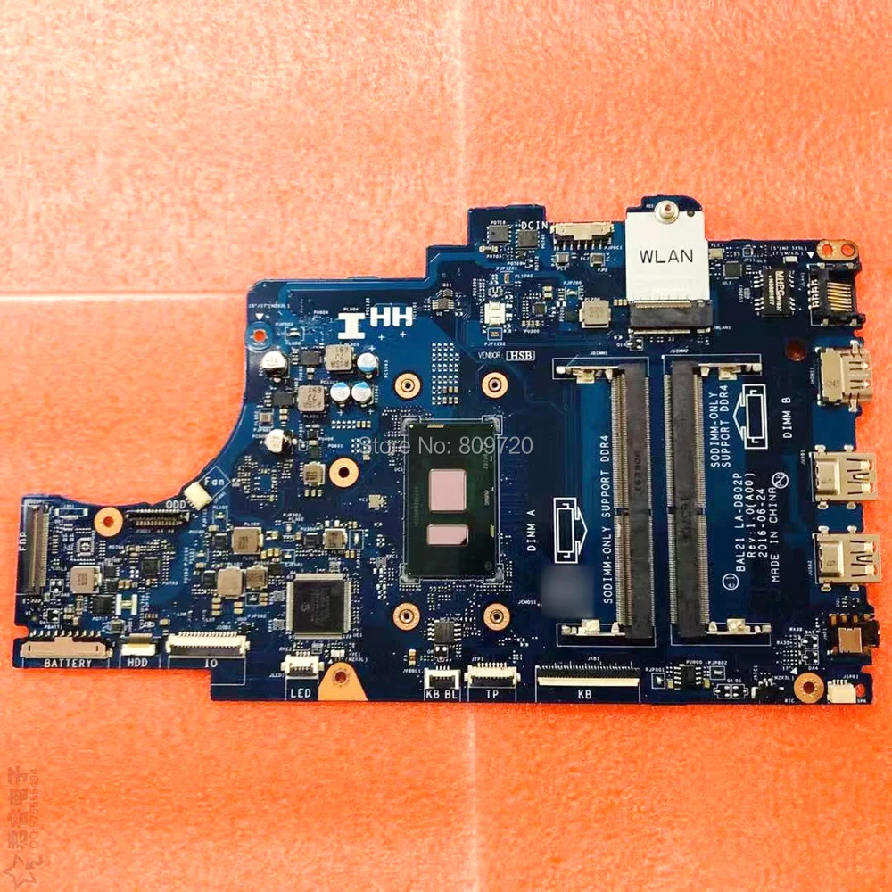 

Laptop Motherboard LA-D802P CN-057K0H CN-02R3V9 2R3V9 with I3-6006U CPU for DELL Inspiron 15 5567 5767