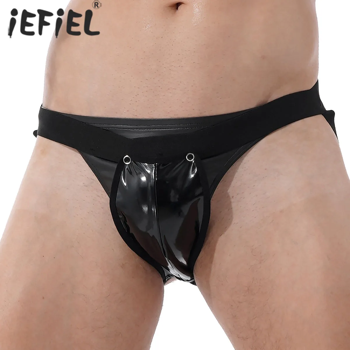 

Трусы-стринги мужские из лакированной кожи с низкой посадкой