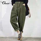 Женские вельветовые шаровары, винтажные, с высокой талией, с карманами, повседневные, свободные, осень 2021