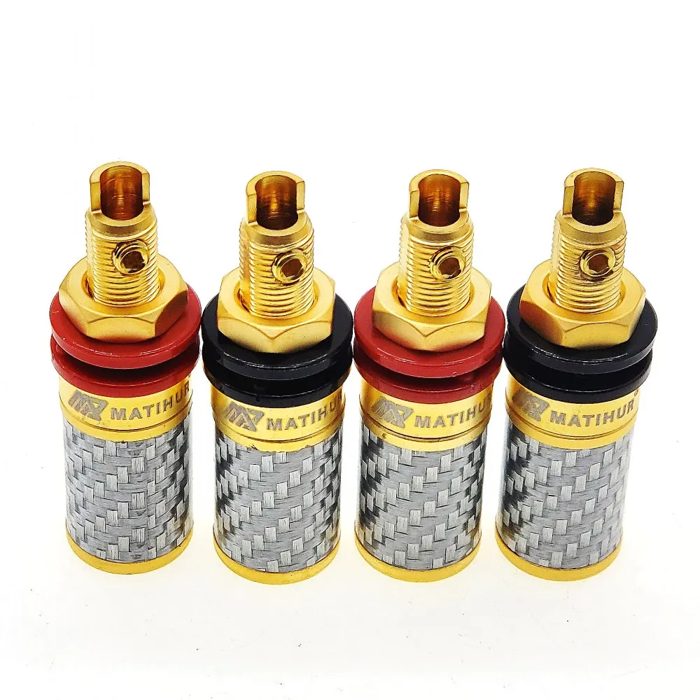 4X carbon fiber 99.99% Pure Copper Gold Amplifier Speaker Terminal Binding Post MATIHUR