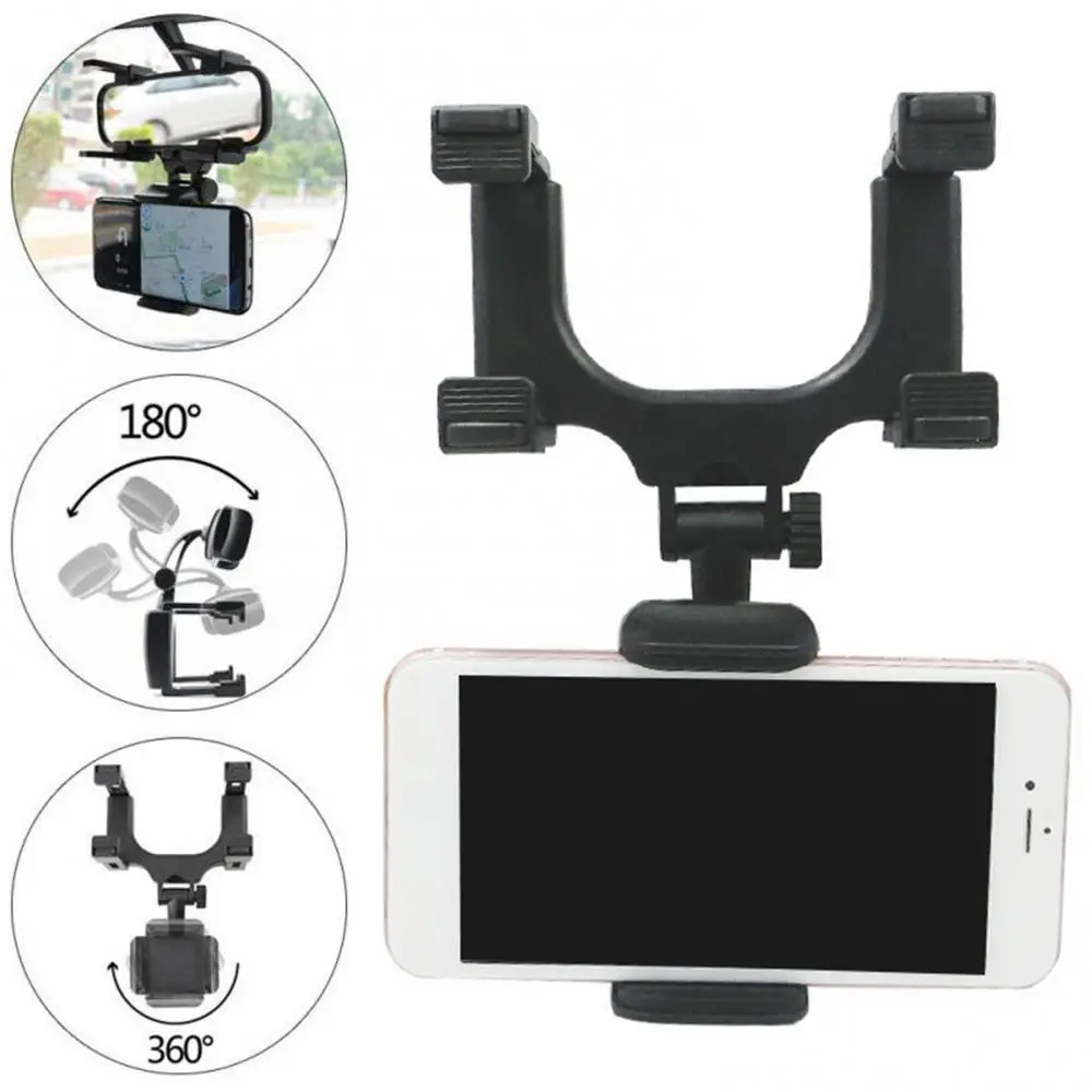 

360 Degree Rotation Car Interior Rearview Mirror Mount Phone Holder Bracket For iPhone Samsung Xiaomi