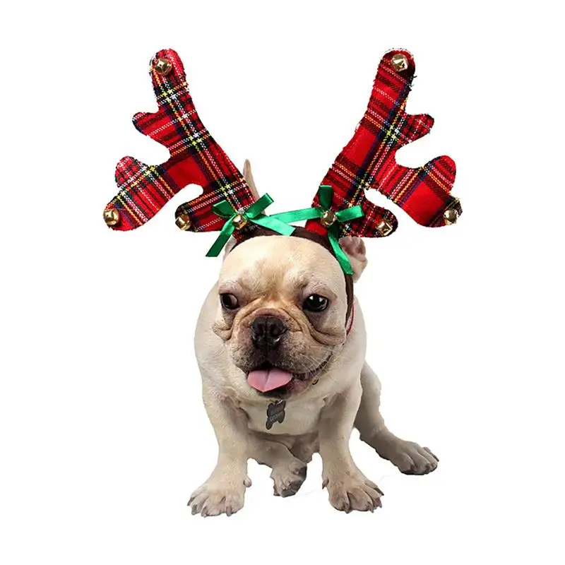 Новогодняя и Рождественская повязка на голову для домашних животных клетчатый