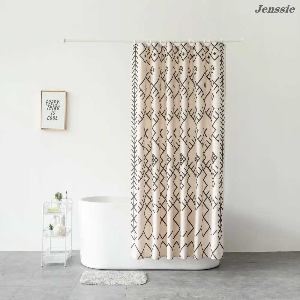 white geometric bohemian shower curtain waterproof thicken fabric bathroom curtains nordic style bathtub customizable home decor free global shipping