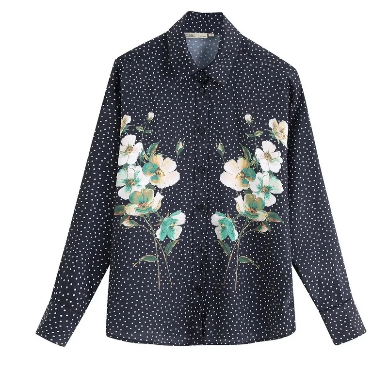 Женская блузка в горошек Za осенняя рубашка с длинными рукавами и цветочным