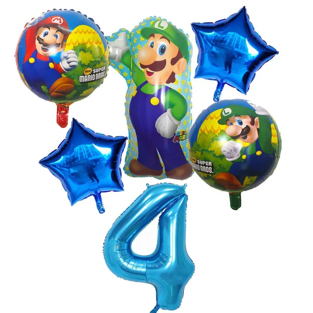 Ballon-4set-6pcs Супер Марио тема одноразовые тарелки салфетки для стаканчиков Mario Bros тематические вечерние украшения коробки конфет выбросы баннеры вечерние поставки - Цвет: Ballon-4set-6pcs