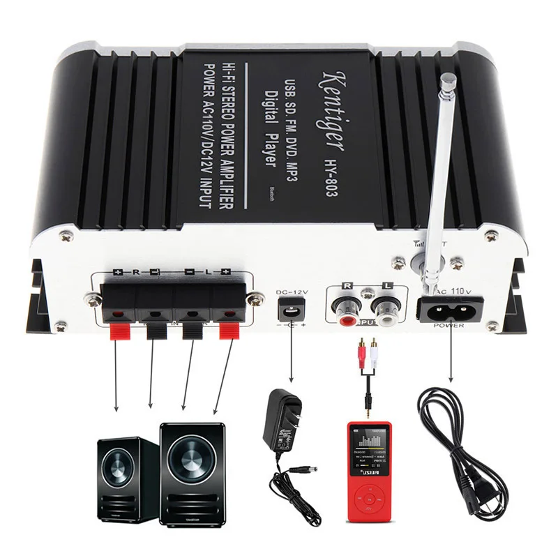 HY-803 2CH Hi-Fi автомобильный аудио усилитель мощности FM радио плеер SD USB DVD MP3 вход