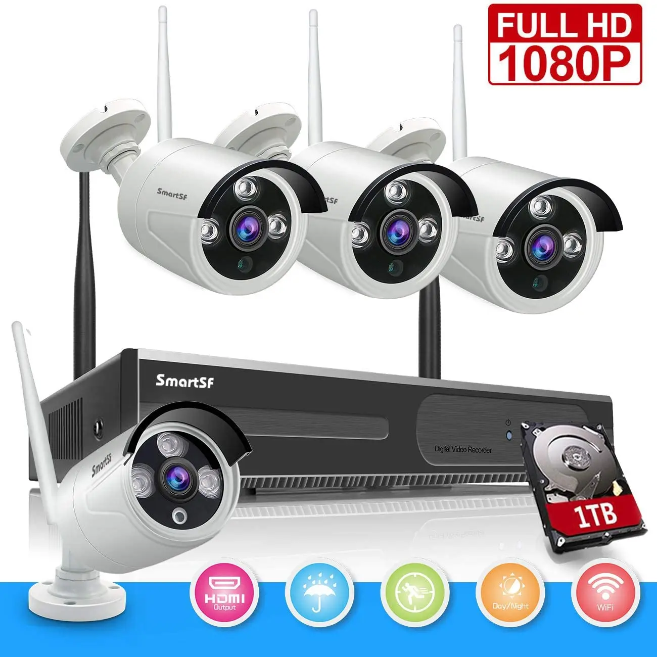 1080P 8CH NVR Kit Открытый умный дом Беспроводной Wi Fi видеокамера CCTV наблюдения Системы
