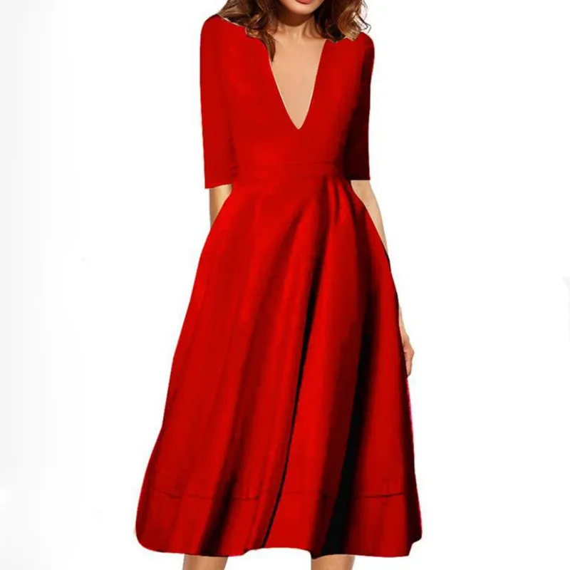 Лидер продаж 2021 женское модное синее платье повседневное элегантное с V-образным