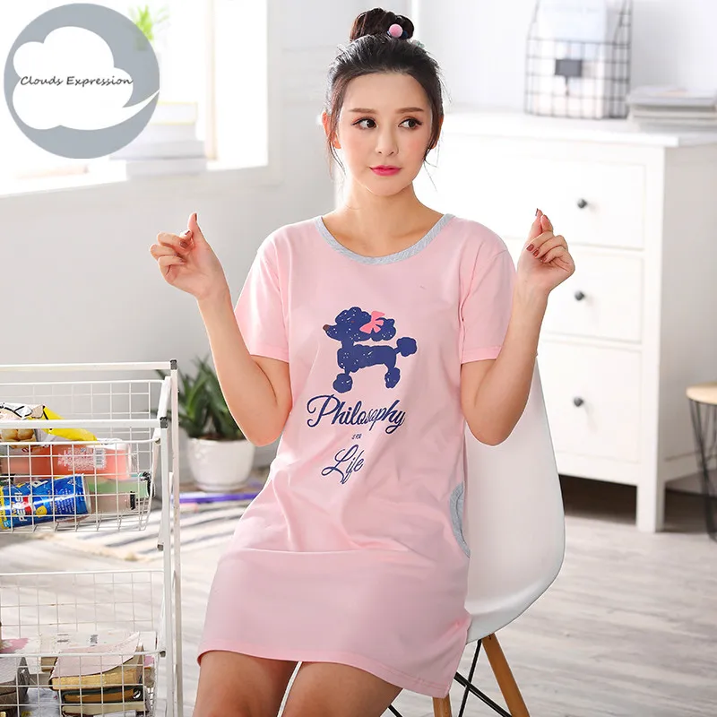 Ночная рубашка женская из 100% хлопка с круглым вырезом | Женская одежда