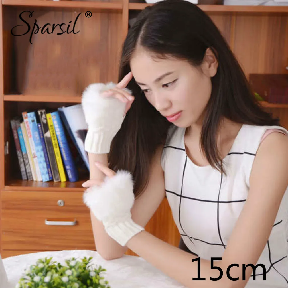 Sparsil, женские теплые перчатки, 15 см/20 см, Осень-зима, жаккардовые, вязаные, без пальцев, короткие, варежки, женские, милые, мягкие, плюшевые эластичные, перчатки