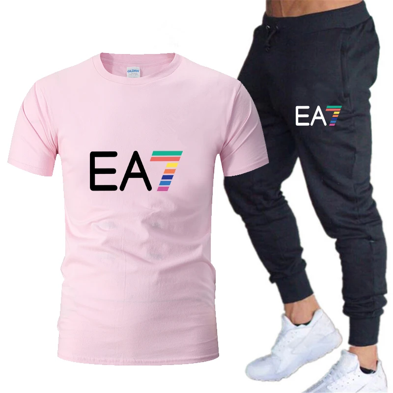 

New Hot Sale Men's Sets Round Neck T Shirts+pants Two Pieces Sets Casual Tracksuit Male 2021 Casual Tshirt Print Trousers Men