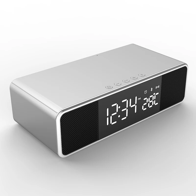 FM Radio Bluetooth Speaker Alarm Clock Temperature Time Display With Wireless Mobile Phone Charging LED Electronic Desktop Decor | Дом и сад