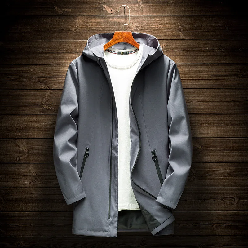 KH Spring Autumn New Arrival Men's Jacket Coat Mens Casual Hooded Long Windbreaker Male Outerwear Jaquet Plus Size M~4XL | Мужская