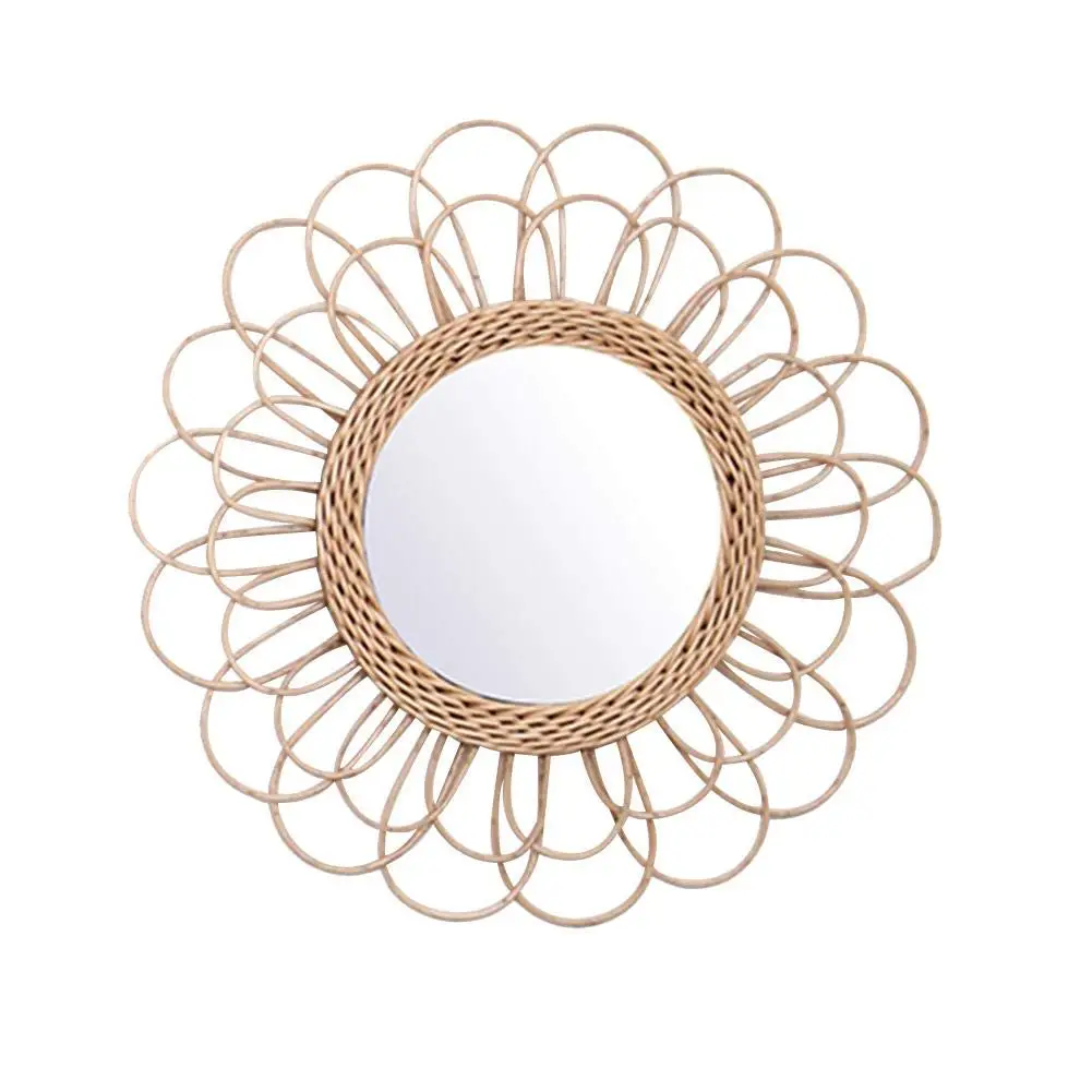 

Hanging Mirror Rattan Sunflower Circular Wall Mirror Decor Boho Wicker Dressing Makeup Mirrors F2