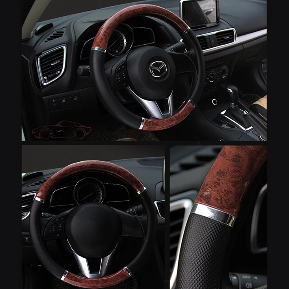 Противоскользящий чехол рулевого колеса автомобиля из красного дерева 38 см/15