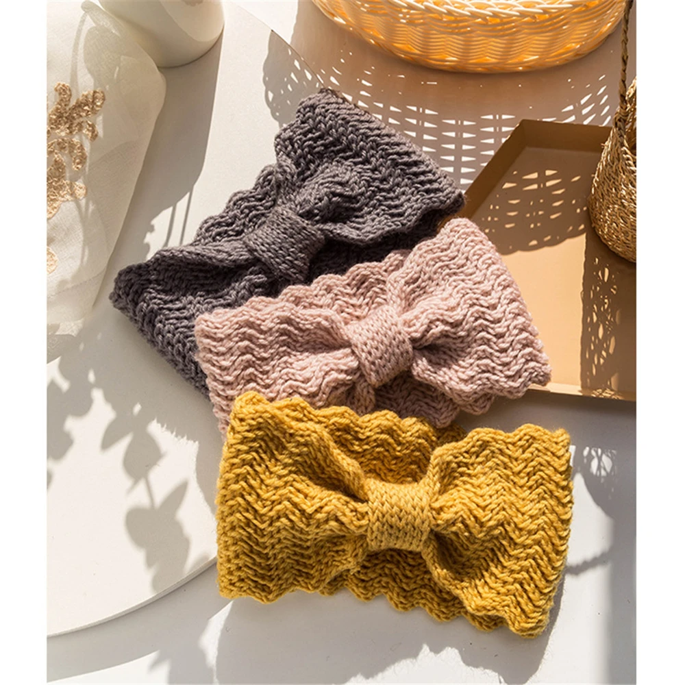 

1pc Winter Headband Elastic Wool Knitted Hairband Head Wrap Girls Women Elegant Bowknot Hair Bands Ear Warmer Hair Accessories