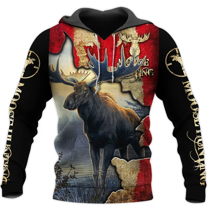 

The most fashionable cool moose hunting 3d printing men's hoodie casual sports Harajuku zipper hoodie unisex fun sweatshirt