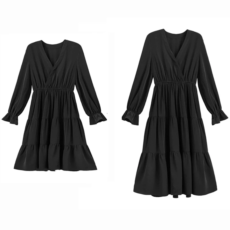 

Woman Korean Fashion Long Sleeve Balck Mini Dress Wrap Sexy Bodycon Sundress Vintage Elegant Office Clothes Plus Size 4XL