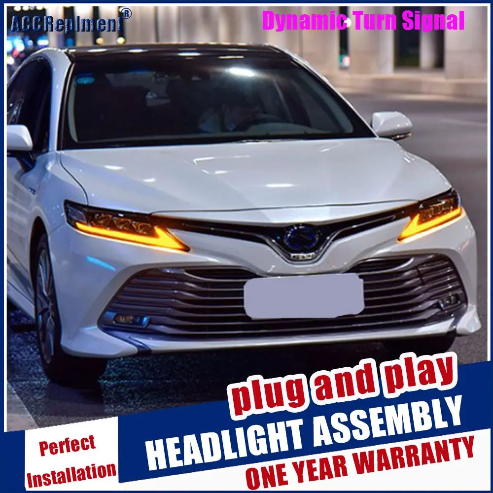 

New Dynamic Turn Signal Head Light Car Styling For Toyota 8th Camry Headlights 2018-2021 Double Lens All LED Head Lamps