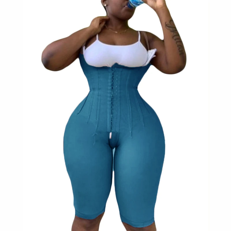 

Women' Corset Free Bust Knee Length Compression Garment With Thin Straps Eye Hook Bodysuit