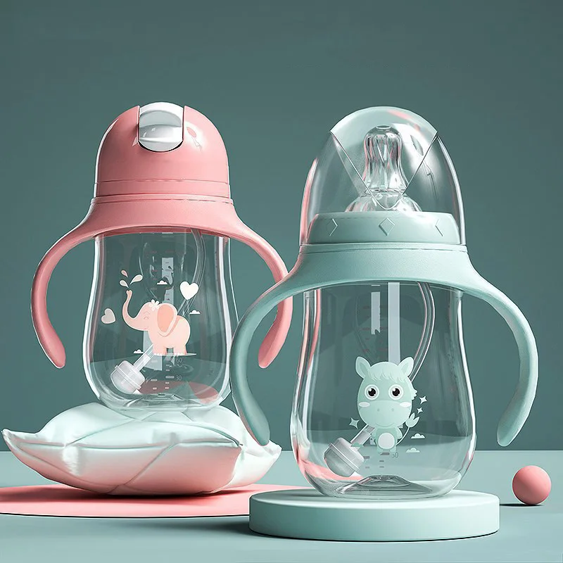 Biberones sin BPA para beb&eacute; reci&eacute;n nacido, botella de alimentaci&oacute;n de calibre ancho, de doble uso, para beber leche y agua, accesorios para ni&ntilde;os-0