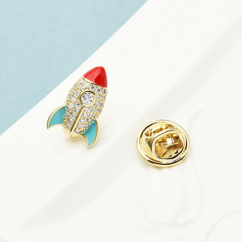

Wuli&baby Cubic Zircon Rocket Collar Pins New Design Cute Dress Shirt Brooch Pins Gifts