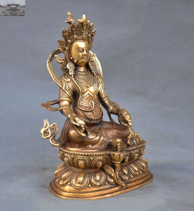 

christmas 9" Old Tibetan Buddhism Bronze Mammon Yellow Jambhala WEALTH God Buddha Statue New Year